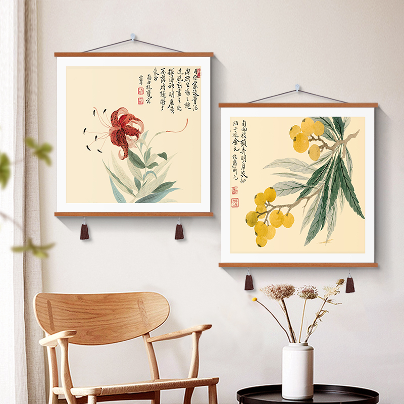 新中式餐厅客厅定制装饰画中式花卉国画简约艺术挂画玄关装饰墙画图片