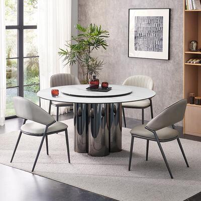 复转合岩圆餐NES桌家用意式现代简约不锈钢带盘内嵌板式德利大圆