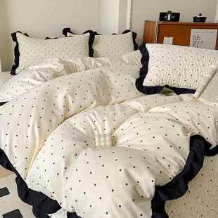 法式赫本风床四件套花边款水棉洗防滑加铺盖XBA夹棉厚床单三盖件