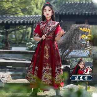 cos将军古装 短中国风侠剑客袖 女儿童服汉服夏季 高档女童花木兰装