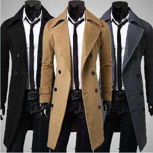 men extended lapel woolen Woolen double coat