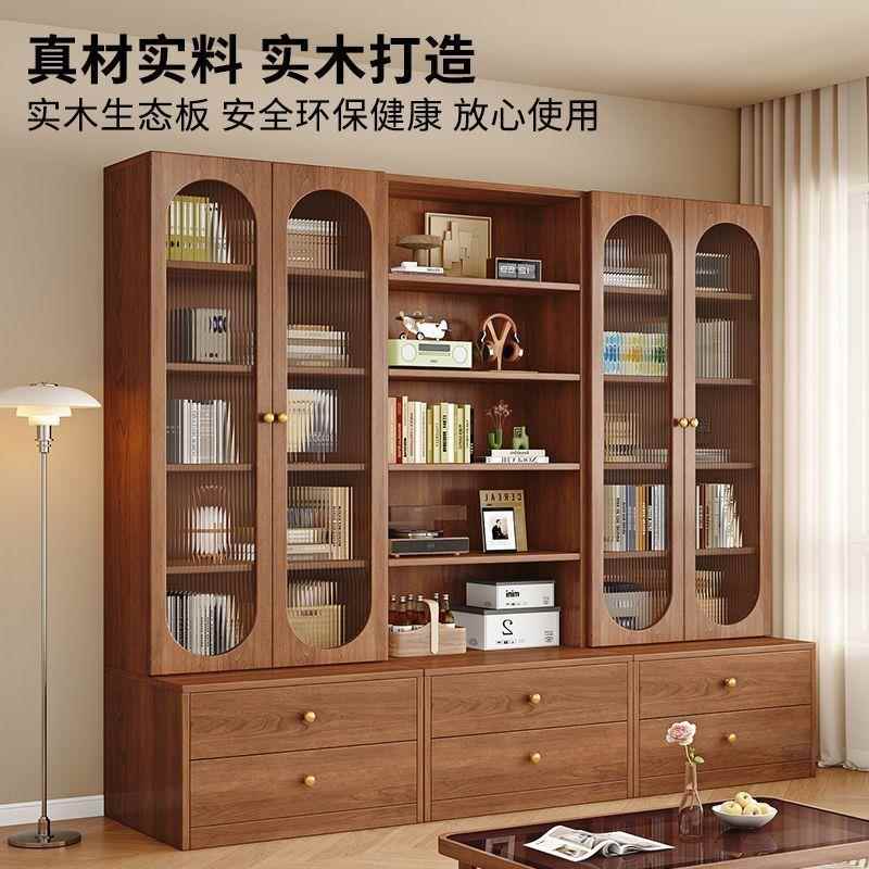 化展示书架实书柜组合书柜木BGG带一体卡座书柜去柜落地客厅满墙