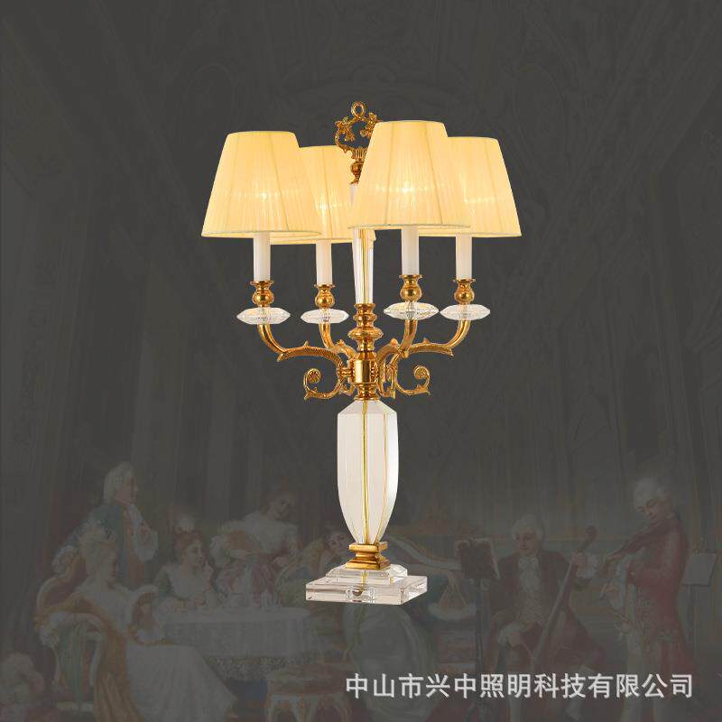 法式复古别墅全铜装饰台灯欧式客厅书房卧室灯具奢华大气水晶灯