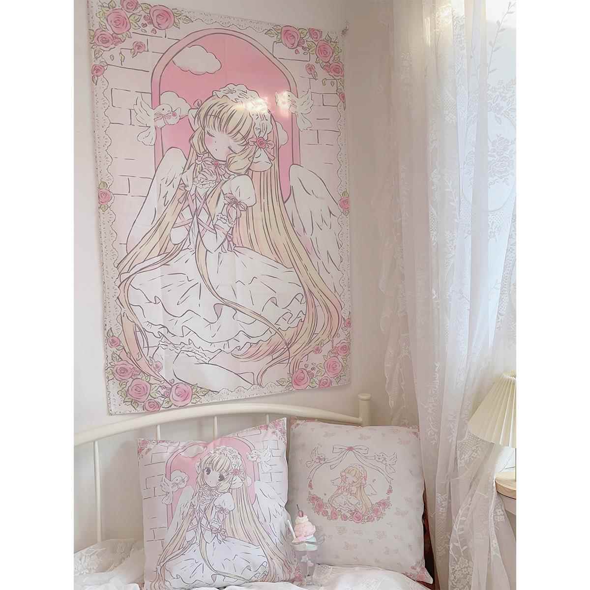 原创设计墙布挂布背景布少女心小叽花嫁梦幻寝室可爱卧室布置装饰