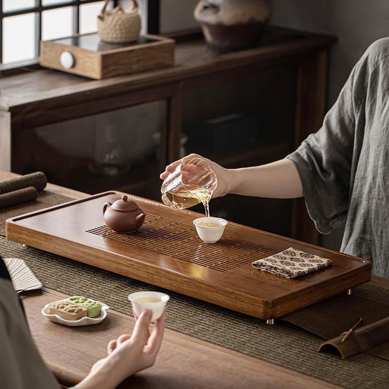 竹制茶盘家用小MLH型中式茶托盘子茶海排竹蓄水茶几办简公重室茶