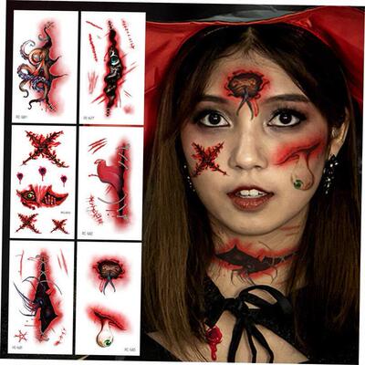 2pcs Halloween Scar Tattoo Sticker Party Face Sticker脸贴