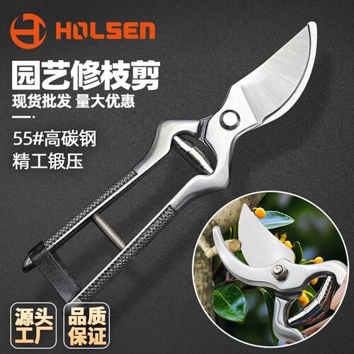 Holsen高碳钢修枝剪重型钢把手园林园艺剪果树枝剪厂家直销枝条