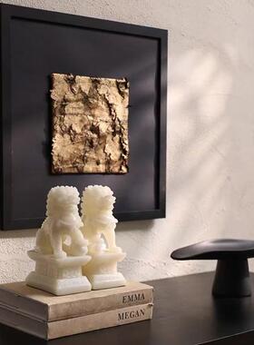 轻奢中式现代样板间展示柜陈列搭配装饰艺术皮革鎏金布艺挂画摆饰