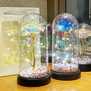 饰摆件情人节夜市公园摆摊 创意玫瑰花小夜灯仿真花束永生花装