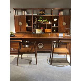 新中式大班台实木办公桌乌金木总裁桌董事长黑檀木老板桌椅定制