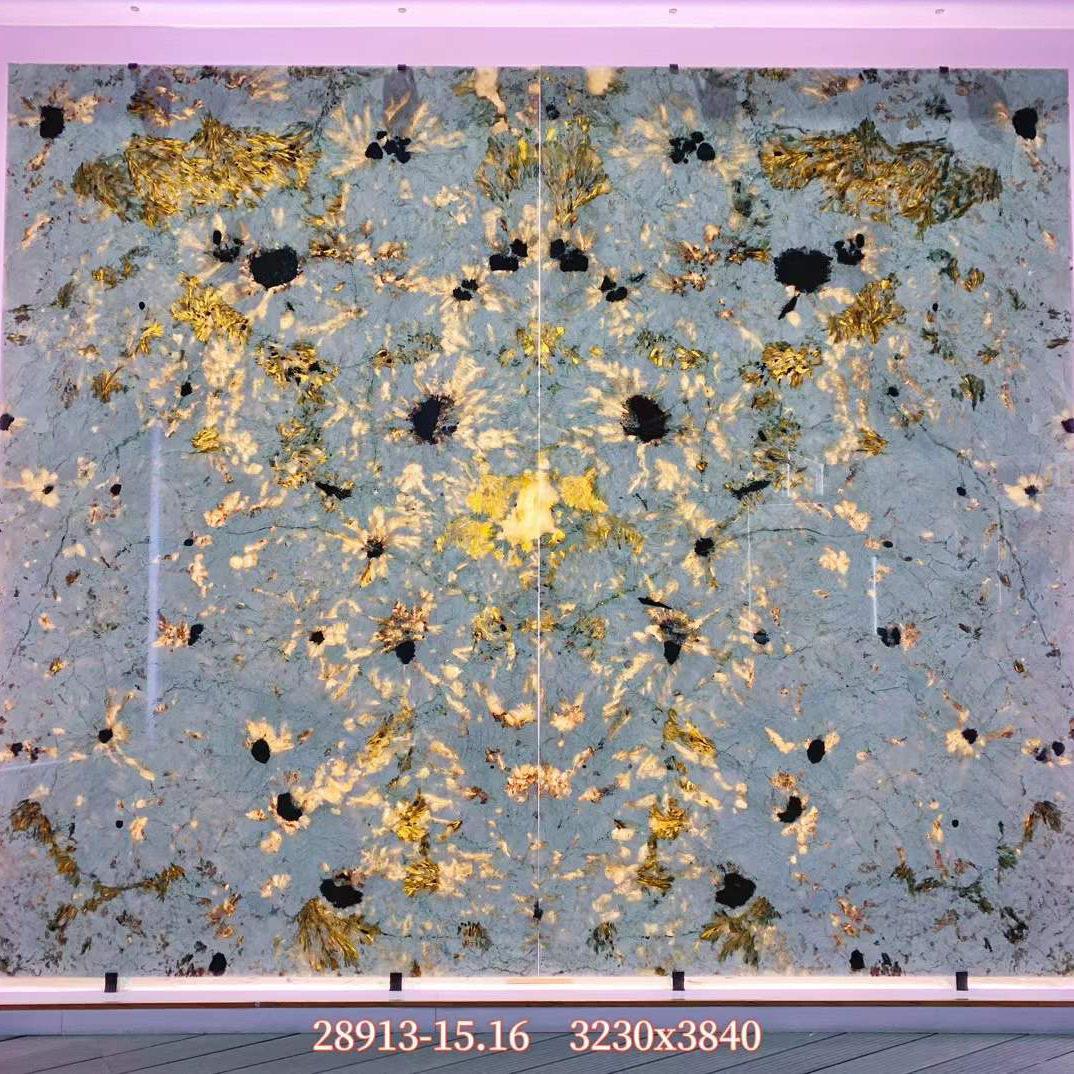 孔雀开屏透光奢石家居背景墙天然大理石石材别墅装修