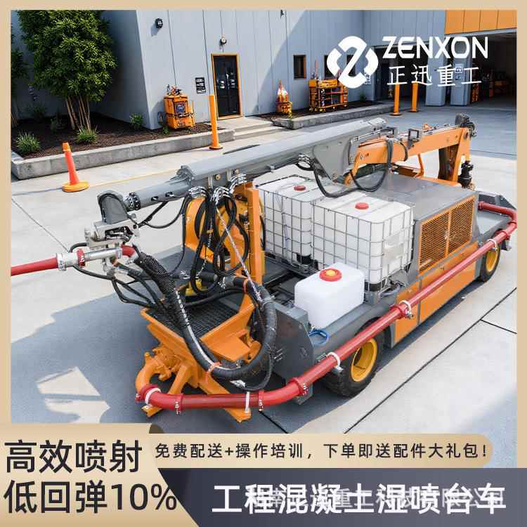 正迅机械湿式混凝土喷射车机械臂泵送喷浆机隧道支护湿喷机