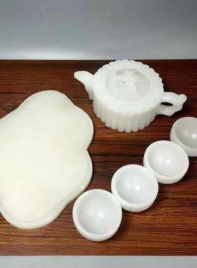 天然白玉 阿富汗玉石 玉壶茶具 茶壶酒具摆件 高档茶杯套装 礼品