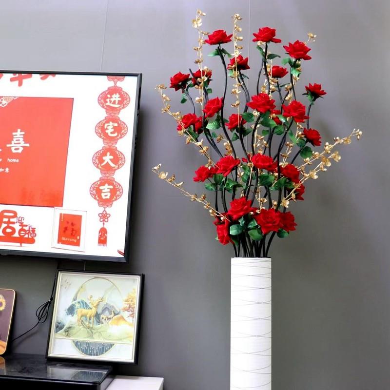 绒角玫瑰花束彷真花 客厅落地摆设大装饰花室内假花摆件干 干燥花