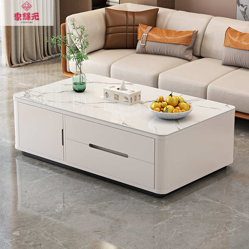 轻奢实木钢化玻璃茶几客厅家用小户型岩板茶桌电视柜组合现代简约