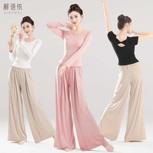 广场舞上衣女圆领蝴蝶现代舞套装舞蹈服短袖练功服成人跳舞服装夏