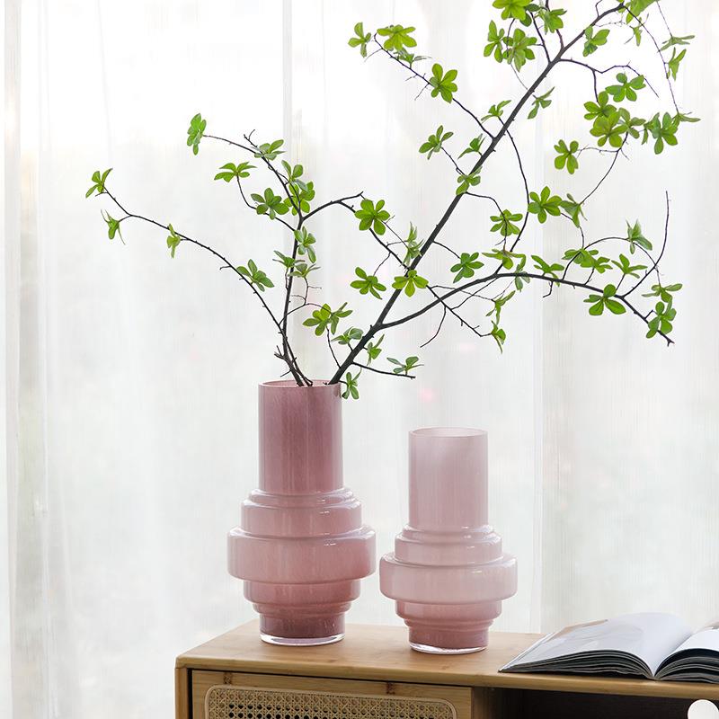 轻奢粉色玻璃花瓶插花瓶现代简约家居客厅样板房软装饰品摆件创意