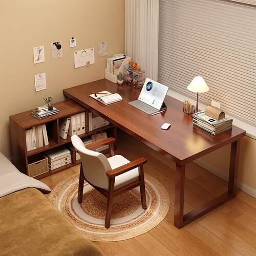 实木腿书桌l型卧室转角书桌7字桌家用床边电脑桌拐角办公桌工作台