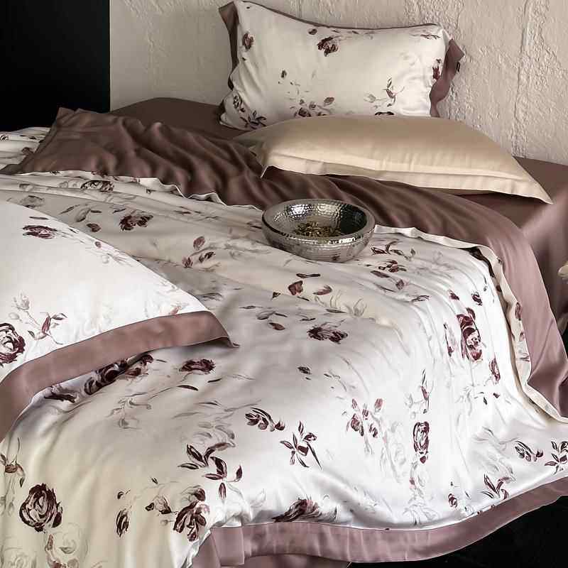 A类夏季60支天丝四件套夏天冰丝凉感丝滑裸睡莱赛尔床单被套床品4