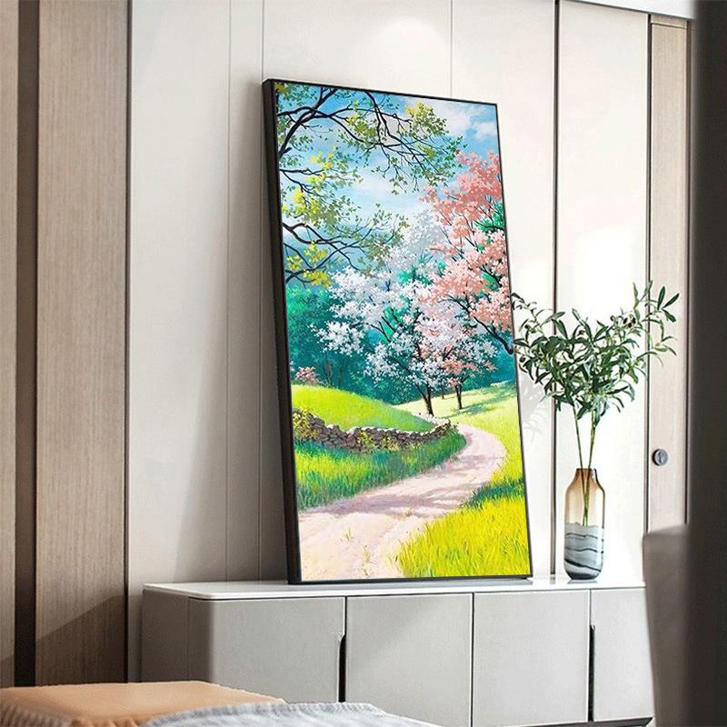 纯手绘风景油画天的景色玄关走廊春CNT道头尽装饰画手工绘制过成
