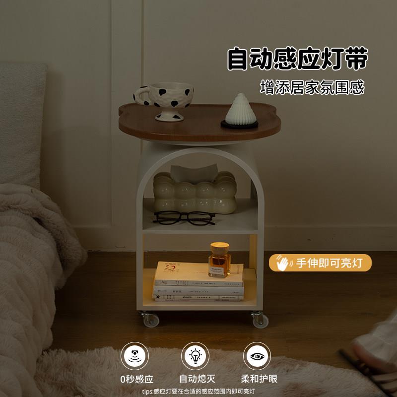 儿童房床头柜小型家用卧室铁艺奶油风可移动床边几置物架收纳柜子