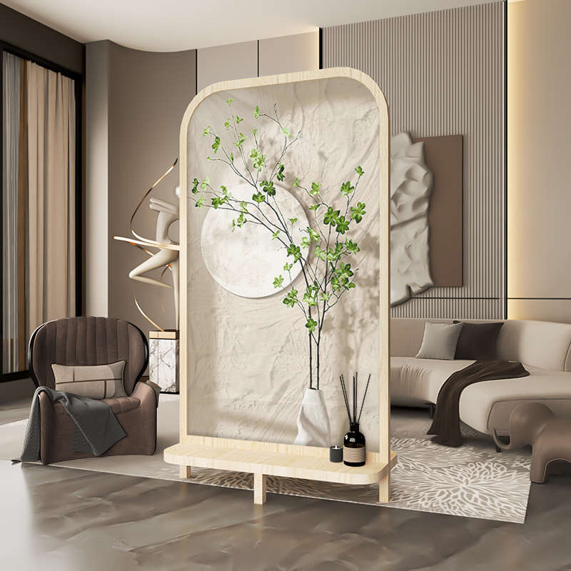 奶油风可移动屏风隔断客厅北欧绿植入户玄关卧室装饰遮挡置物座屏