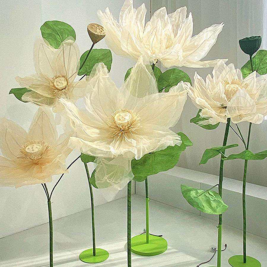 巨型荷花莲花荷叶大型电动会动的真丝花商场美陈打卡橱窗古风道具