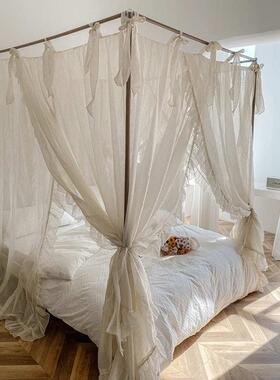 家用防尘1老式亚麻蚊帐2023公主x1aw落地新款8m床.宫廷架子床 民