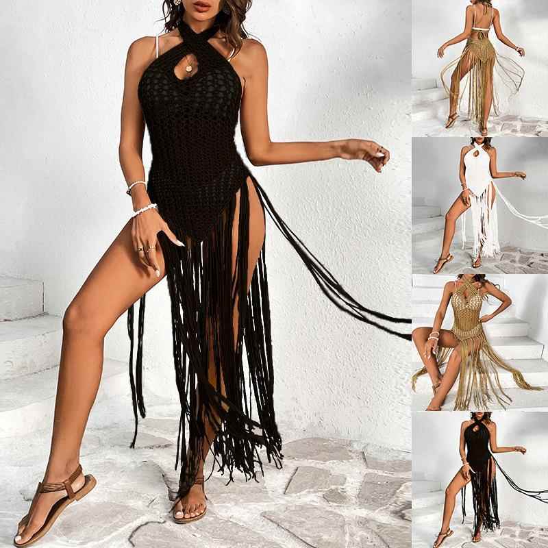Cover-up Beach Hollow Mesh Skirt Tassel Temperament Neck