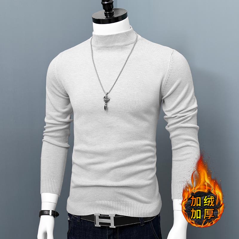 秋冬毛衣男士新款上衣季半高领套头加绒保暖加厚打底大码针0926c