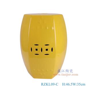 景德镇镂空陶瓷凳子黄色梅花豆青花鸟六方凳小茶几新中式边几换鞋