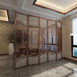 实木移动屏风隔断客厅办公室镂空酒店玄关遮挡折屏屏风 新中式