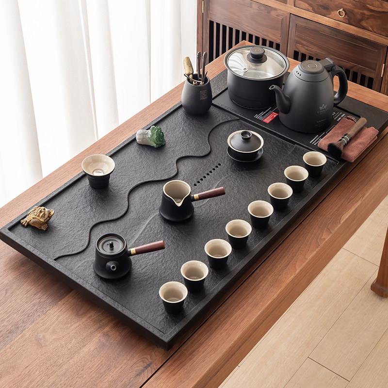 天然乌金石茶盘全自动一体功夫茶具套组轻奢办公室用高端石头茶台