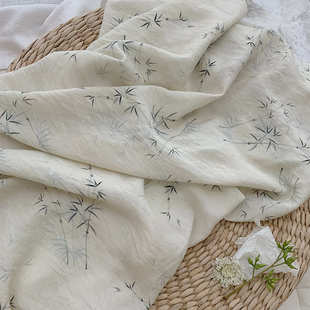 连衣裙布料 国风竹子印花面料旗袍衬衫 竹影江南 棉麻印花面料中式