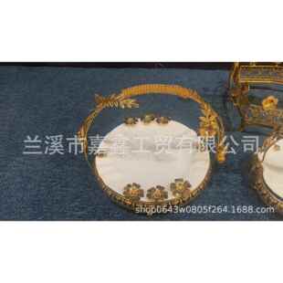 厅客餐铁艺酒RQL水果盘高档店收纳装饰方钢现简约套二圆代形托盘