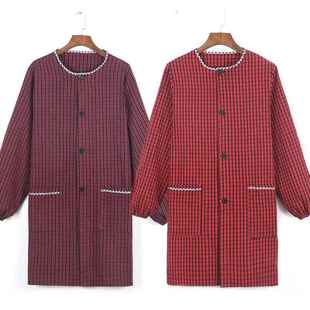 前面带扣子的围裙长袖家用厨房正穿罩衣成人男女上班粗布加厚好用