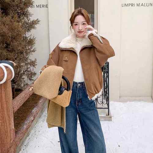 韩版闲外松加厚保宽暖羊羔毛派c166-657克服女冬季短款皮复古休套