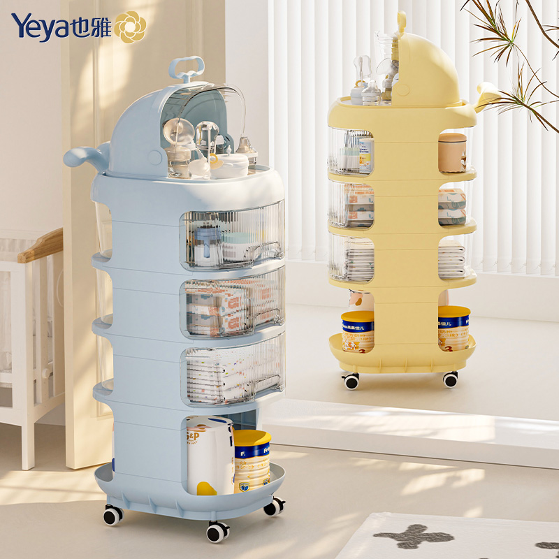也雅婴儿护理小推车置物架新生儿用品厨房零食收纳餐车落地储物架