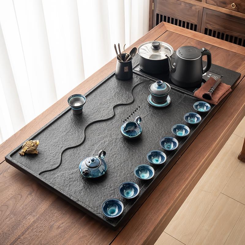 整块天然乌金石茶盘全自动电器一体烧水功夫茶具套装石材家用茶台