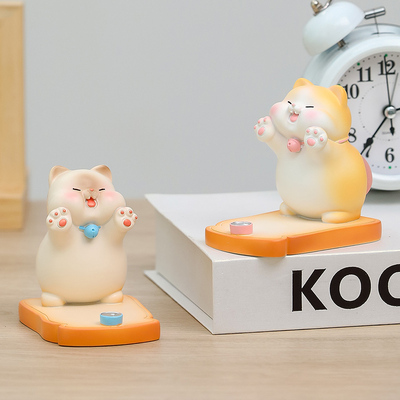 创意猫咪手机支架可爱办公室工位上班稳定情绪神器桌面装饰摆件女