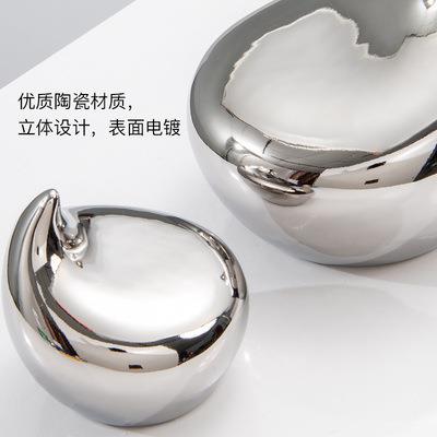 现代轻奢陶瓷水滴电镀银色艺术软装饰品抽象工艺品家居客厅摆件