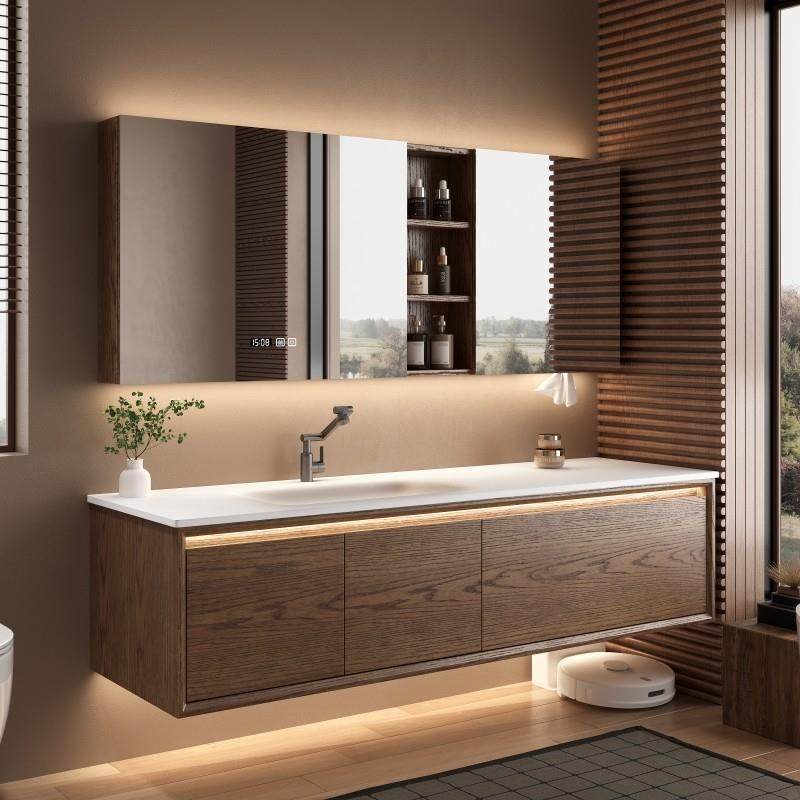 中古风浴室柜组合红橡木2025新款岩板热弯一体盆洗漱台洗手洗脸盆,家装主材,浴室柜组合,淘宝优惠券,粉丝福利购,淘宝优惠卷