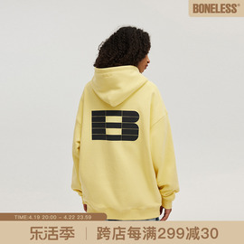 BONELESS前后B字母厚板印花基础连帽卫衣美式高街男女帽衫外套春