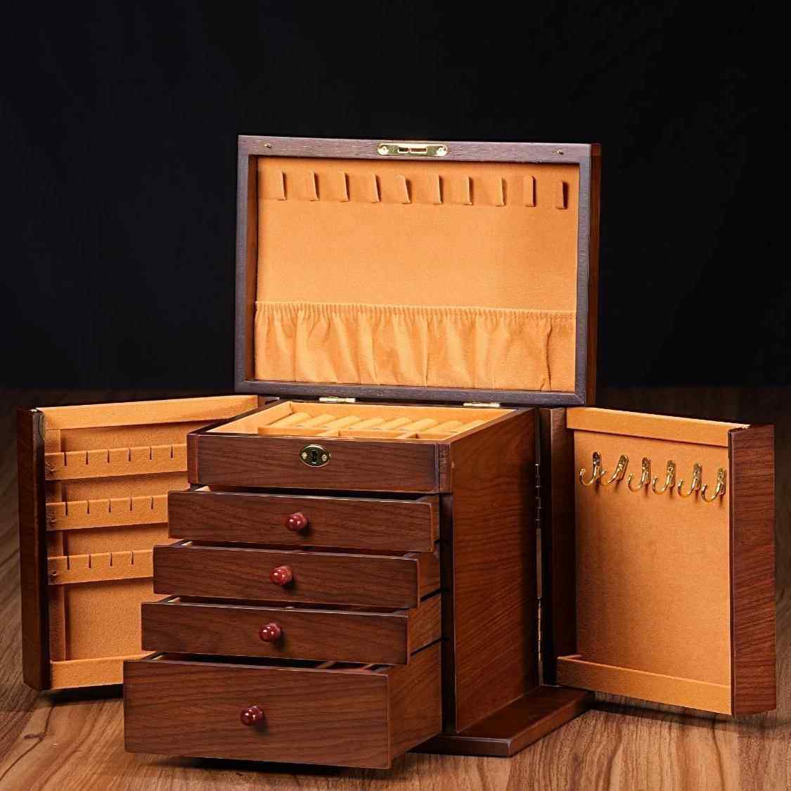 高档实木首饰盒全锁项珠盒耳宝针戒指手表手饰收纳盒大容量202炼5