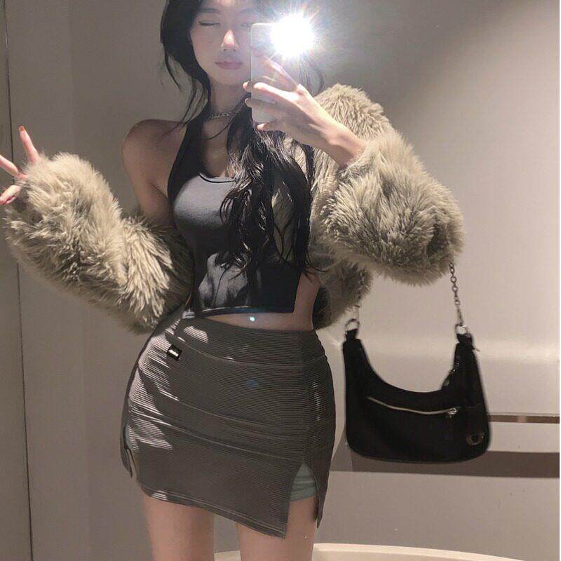 毛茸茸长袖加厚开衫短款皮草外套女秋冬修身气质甜美名媛外搭上衣