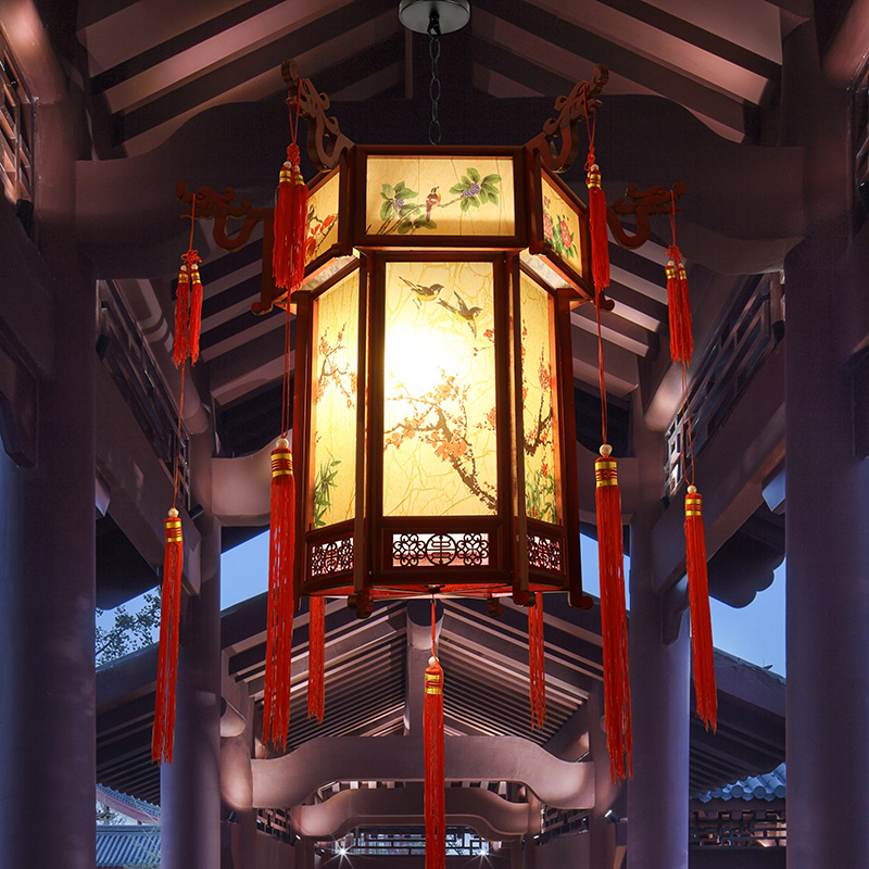 中式仿古灯笼实木宫灯宫廷古典别墅大门长廊阳台吊灯春节灯笼挂饰