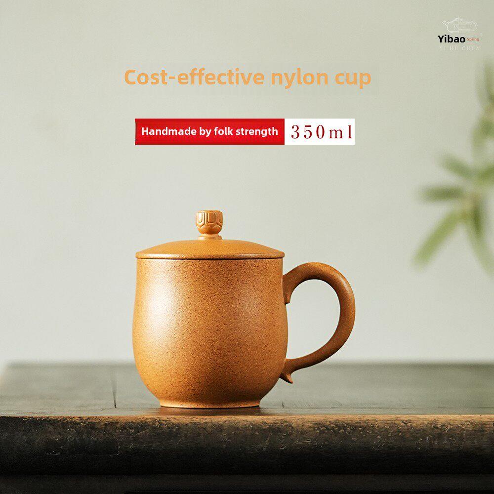 宜玉春宜兴紫砂茶杯办公杯名牌手工带盖茶杯原矿彩段泥盖杯