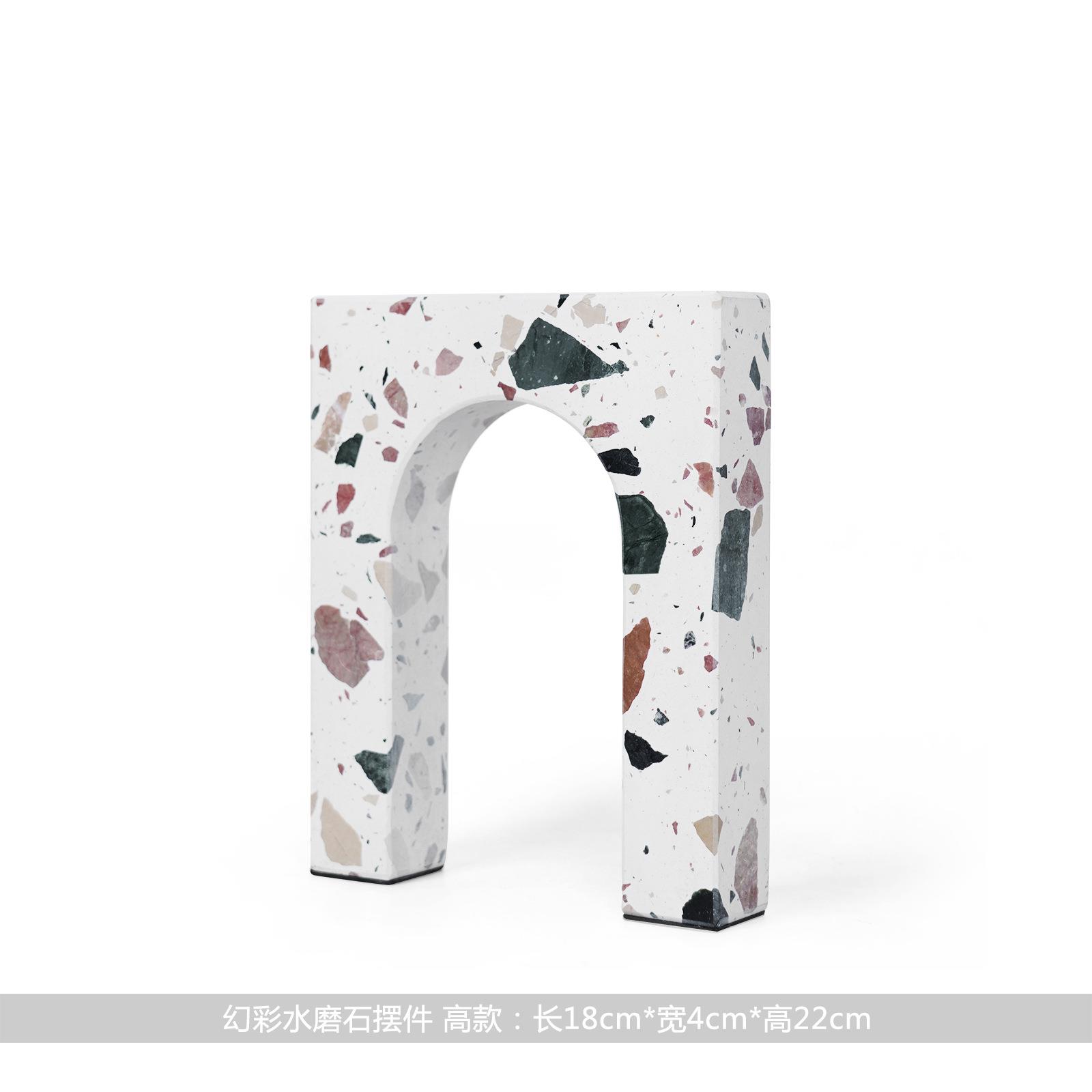现代简约创意蓝色透明水晶几何拱门装饰摆件水磨石书档书靠镇纸