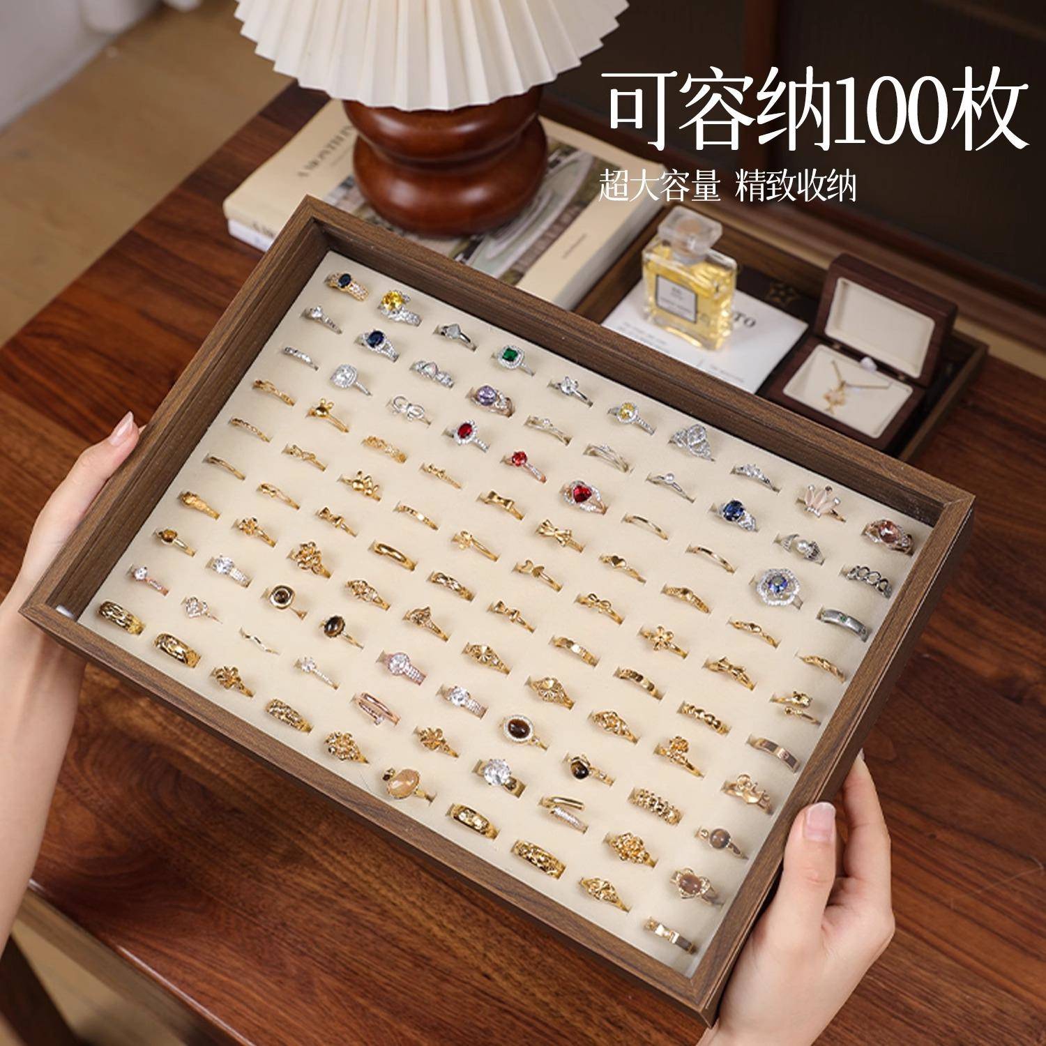 戒指展示拿货盘大容量百位收纳陈列柜台展示摆摊大容量木质饰品盘