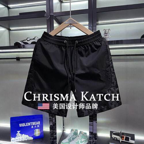 出口美国⭐Chrisma Katch~高端拼接冰丝休闲短裤男新款潮流五分裤